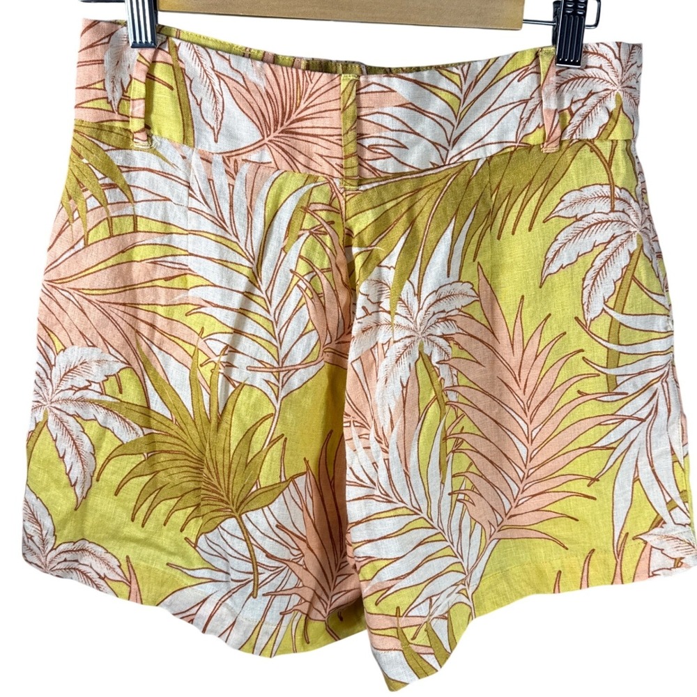 Tahari Womens 100% Linen Tropical Palm Print Shorts Yellow Peach Size 4 - Picture 4 of 7